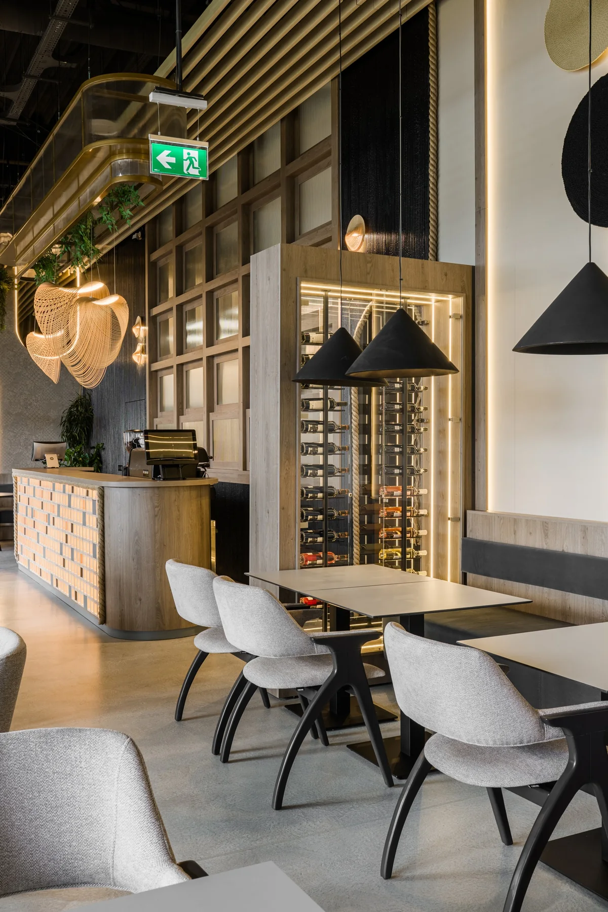 The Wok — dining tables, pendant lights and bar